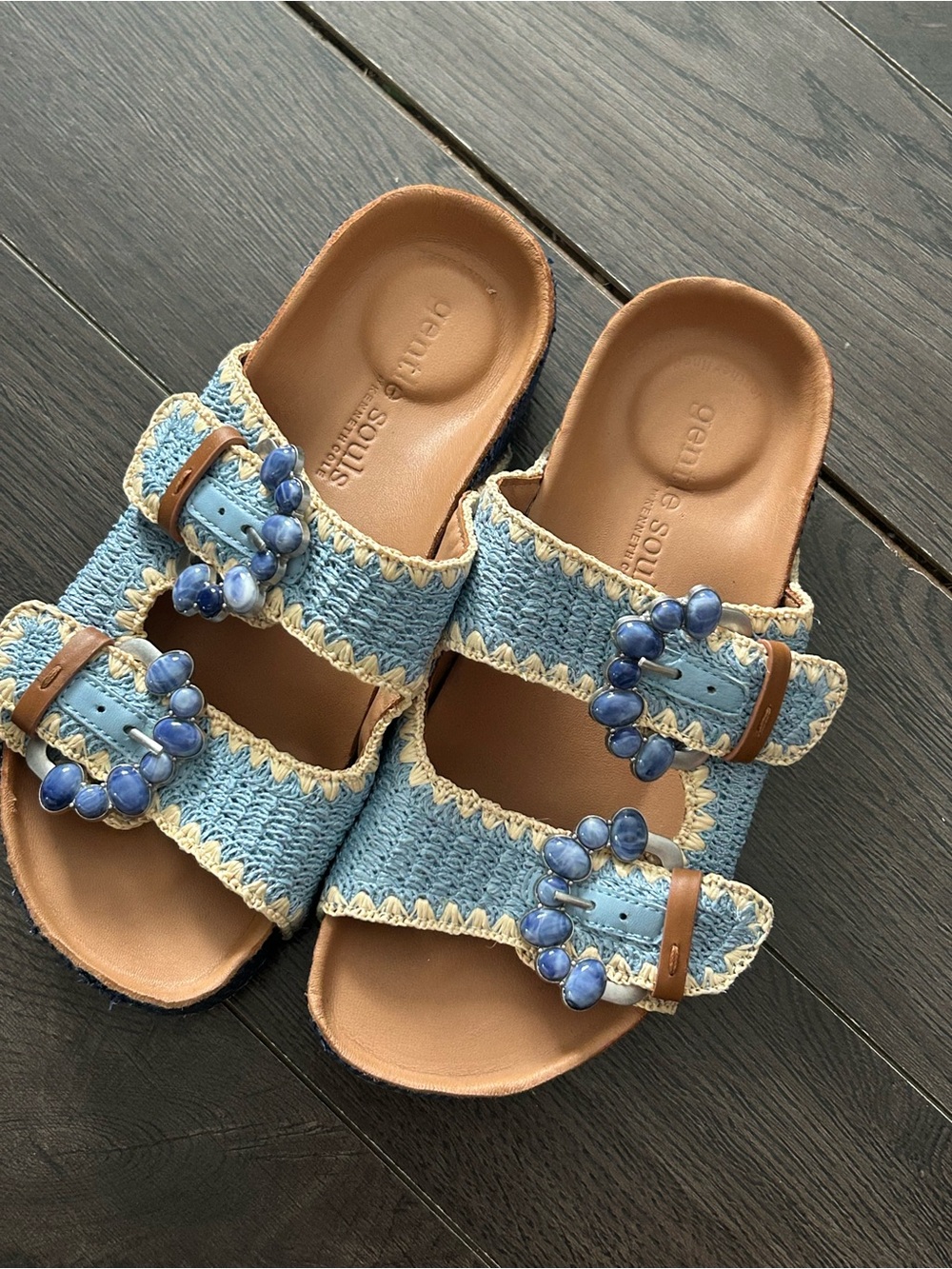 Gentle Souls Women’s Blue Beaded Slide Sandals 9